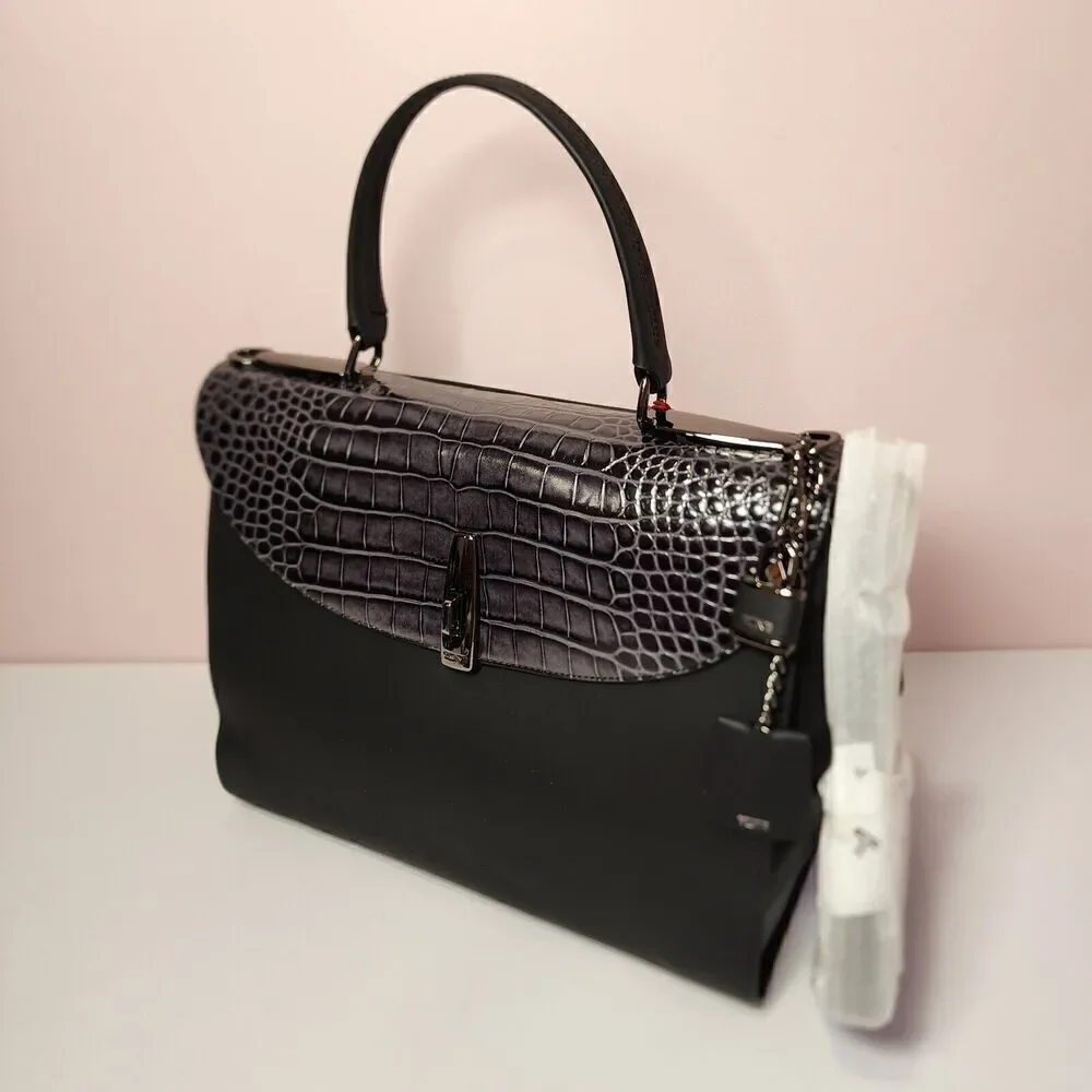 NWT Tumi Mezzanine RIVERA Crocodile Embossed Leather Satchel GREY